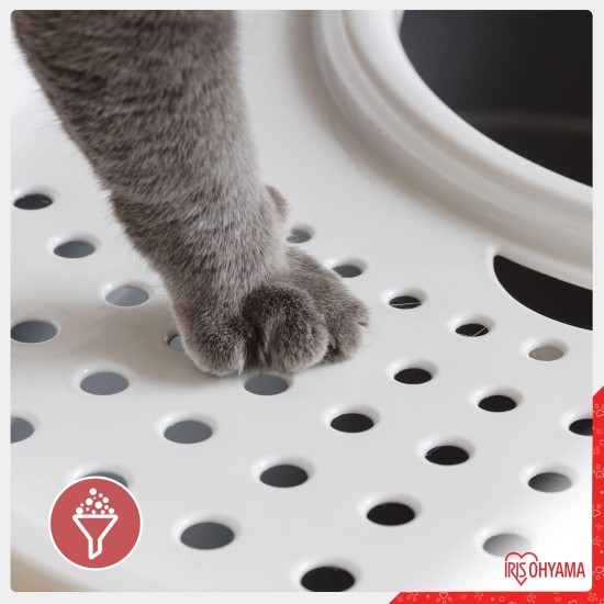 Iris Ohyama, Large Plastic Cat Litter Tray with Top Access, includes Scoop and Slotted Lid, W 53 x D 41 x H 37 cm, Unit, BPA-Free, Scoop Holder, PUNT-530, White/Beige Iris Ohyama, Large Plastic Cat Litter Tray with Top Access, includes Scoop and Slotted Lid, W 53 x D 41 x H 37 cm, Unit, BPA-Free, Scoop Holder, PUNT-530, White/Beige