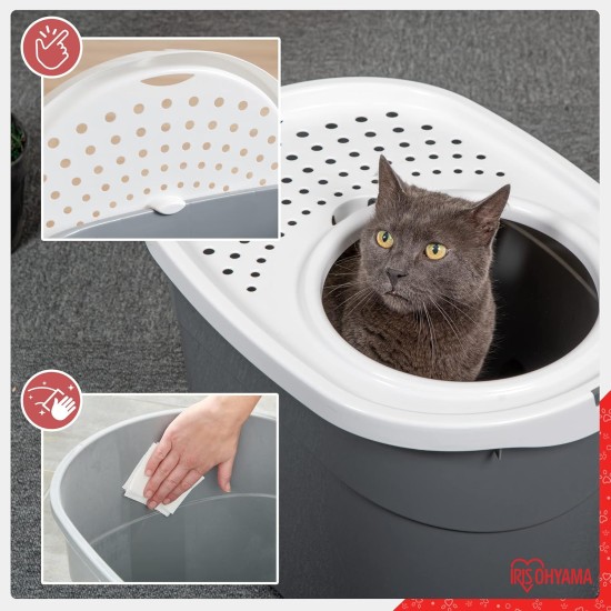 Iris Ohyama, Large Plastic Cat Litter Tray with Top Access, includes Scoop and Slotted Lid, W 53 x D 41 x H 37 cm, Unit, BPA-Free, Scoop Holder, PUNT-530, White/Beige Iris Ohyama, Large Plastic Cat Litter Tray with Top Access, includes Scoop and Slotted Lid, W 53 x D 41 x H 37 cm, Unit, BPA-Free, Scoop Holder, PUNT-530, White/Beige