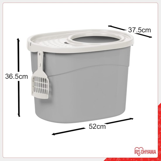 Iris Ohyama, Large Plastic Cat Litter Tray with Top Access, includes Scoop and Slotted Lid, W 53 x D 41 x H 37 cm, Unit, BPA-Free, Scoop Holder, PUNT-530, White/Beige Iris Ohyama, Large Plastic Cat Litter Tray with Top Access, includes Scoop and Slotted Lid, W 53 x D 41 x H 37 cm, Unit, BPA-Free, Scoop Holder, PUNT-530, White/Beige