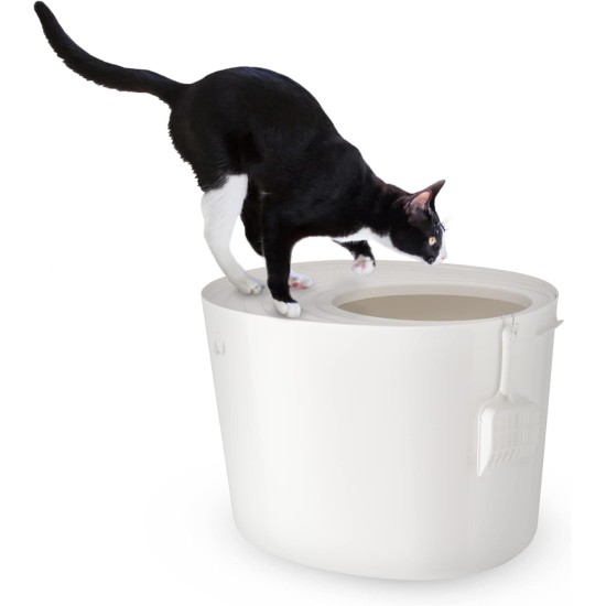 Iris Ohyama, Large Plastic Cat Litter Tray with Top Access, includes Scoop and Slotted Lid, W 53 x D 41 x H 37 cm, Unit, BPA-Free, Scoop Holder, PUNT-530, White/Beige Iris Ohyama, Large Plastic Cat Litter Tray with Top Access, includes Scoop and Slotted Lid, W 53 x D 41 x H 37 cm, Unit, BPA-Free, Scoop Holder, PUNT-530, White/Beige