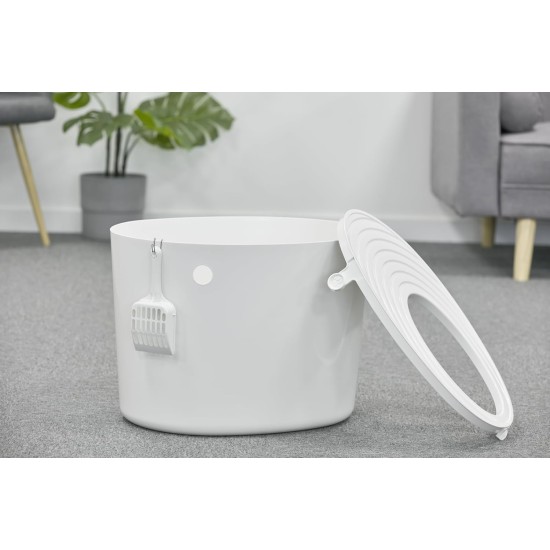 Iris Ohyama, Large Plastic Cat Litter Tray with Top Access, includes Scoop and Slotted Lid, W 53 x D 41 x H 37 cm, Unit, BPA-Free, Scoop Holder, PUNT-530, White/Beige Iris Ohyama, Large Plastic Cat Litter Tray with Top Access, includes Scoop and Slotted Lid, W 53 x D 41 x H 37 cm, Unit, BPA-Free, Scoop Holder, PUNT-530, White/Beige
