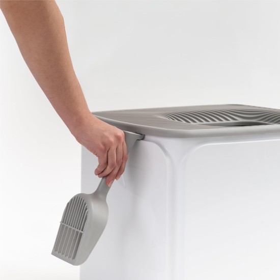 Iris Ohyama, Large Plastic Cat Litter Tray with Top Access, includes Scoop and Vented Lid, W 52 x D 37.5 x H 36.5 cm, Unit, BPA-Free, TECL-20, Grey/White Iris Ohyama, Large Plastic Cat Litter Tray with Top Access, includes Scoop and Vented Lid, W 52 x D 37.5 x H 36.5 cm, Unit, BPA-Free, TECL-20, Grey/White