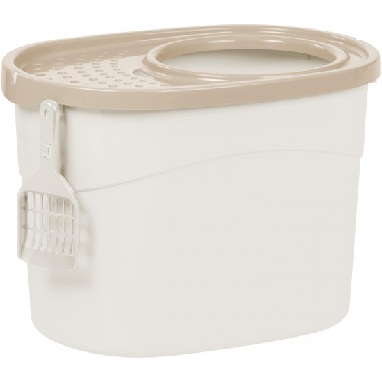 Iris Ohyama, Plastic Cat Litter Tray with Top Entry, includes Scoop and Slotted Lid, W 53 x D 41 x H 37 cm, PUNT-530, Grey Iris Ohyama, Plastic Cat Litter Tray with Top Entry, includes Scoop and Slotted Lid, W 53 x D 41 x H 37 cm, PUNT-530, Grey