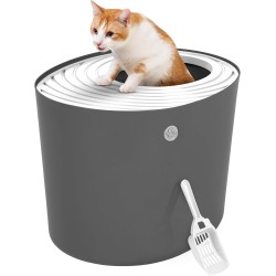 Iris Ohyama, Plastic Cat Litter Tray with Top Entry, includes Scoop and Slotted Lid, W 53 x D 41 x H 37 cm, PUNT-530, Grey Iris Ohyama, Plastic Cat Litter Tray with Top Entry, includes Scoop and Slotted Lid, W 53 x D 41 x H 37 cm, PUNT-530, Grey