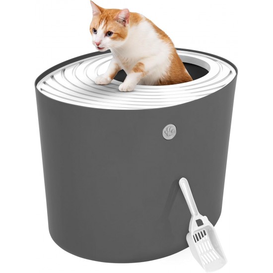 Iris Ohyama, Plastic Cat Litter Tray with Top Entry, includes Scoop and Slotted Lid, W 53 x D 41 x H 37 cm, PUNT-530, Grey Iris Ohyama, Plastic Cat Litter Tray with Top Entry, includes Scoop and Slotted Lid, W 53 x D 41 x H 37 cm, PUNT-530, Grey
