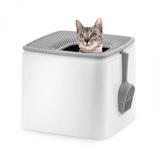 Iris Ohyama, Plastic Cat Litter Tray with Top Entry, includes Scoop and Slotted Lid, W 53 x D 41 x H 37 cm, PUNT-530, Grey Iris Ohyama, Plastic Cat Litter Tray with Top Entry, includes Scoop and Slotted Lid, W 53 x D 41 x H 37 cm, PUNT-530, Grey