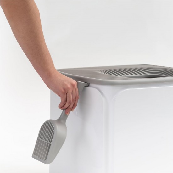 Iris Ohyama, Plastic Cat Litter Tray with Top Entry, includes Scoop and Slotted Lid, W 53 x D 41 x H 37 cm, PUNT-530, Grey Iris Ohyama, Plastic Cat Litter Tray with Top Entry, includes Scoop and Slotted Lid, W 53 x D 41 x H 37 cm, PUNT-530, Grey