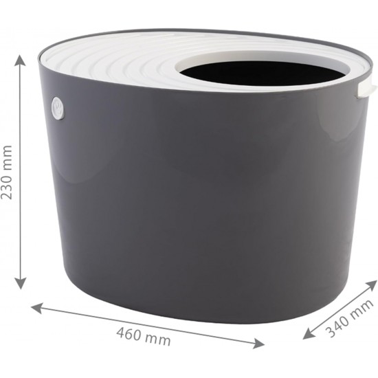 Iris Ohyama, Plastic Cat Litter Tray with Top Entry, includes Scoop and Slotted Lid, W 53 x D 41 x H 37 cm, PUNT-530, Grey Iris Ohyama, Plastic Cat Litter Tray with Top Entry, includes Scoop and Slotted Lid, W 53 x D 41 x H 37 cm, PUNT-530, Grey