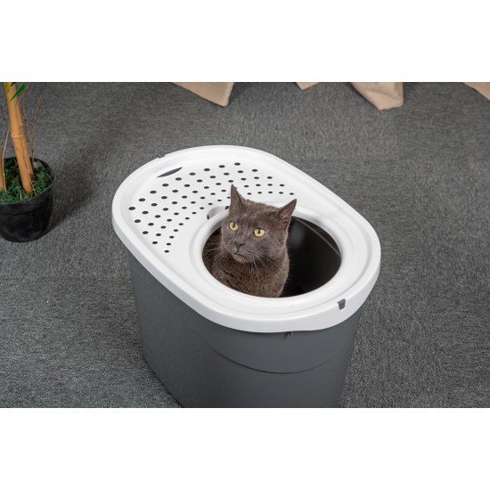 Iris Ohyama, Plastic Cat Litter Tray with Top Entry, includes Scoop and Slotted Lid, W 53 x D 41 x H 37 cm, PUNT-530, Grey Iris Ohyama, Plastic Cat Litter Tray with Top Entry, includes Scoop and Slotted Lid, W 53 x D 41 x H 37 cm, PUNT-530, Grey