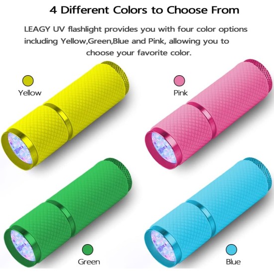 LEAGY 2 Pack Mini UV Torch with 9 LEDs and Batteries - Pet Urine Detector for Dog/Cat, Fluorescent Agent, Dry Spots, Counterfeit Detection, Banknotes, Bed Bugs etc (Green) LEAGY 2 Pack Mini UV Torch with 9 LEDs and Batteries - Pet Urine Detector for Dog/Cat, Fluorescent Agent, Dry Spots, Counterfeit Detection, Banknotes, Bed Bugs etc (Green)