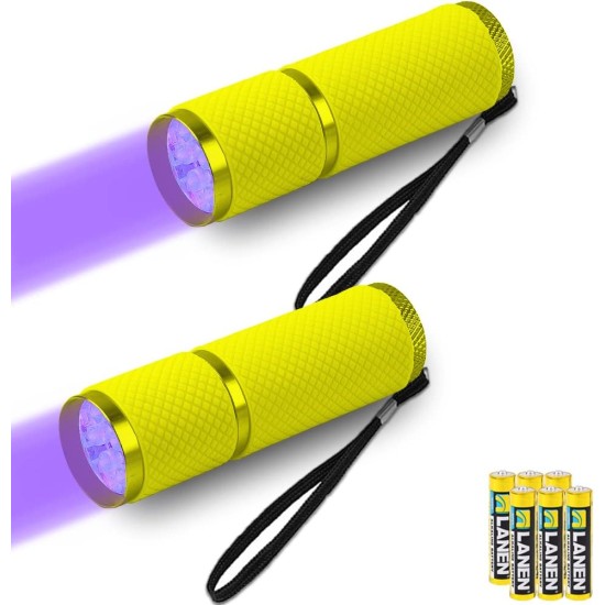 LEAGY 2 Pack Mini UV Torch with 9 LEDs and Batteries - Pet Urine Detector for Dog/Cat, Fluorescent Agent, Dry Spots, Counterfeit Detection, Banknotes, Bed Bugs etc (Green) LEAGY 2 Pack Mini UV Torch with 9 LEDs and Batteries - Pet Urine Detector for Dog/Cat, Fluorescent Agent, Dry Spots, Counterfeit Detection, Banknotes, Bed Bugs etc (Green)