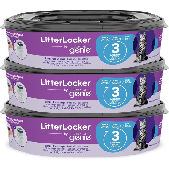 Litter Genie LitterLocker by, Pack of 3 XL Refill Cassette, Original Special Film with Odour Barrier Guarantees 100% Odour Protection Litter Genie LitterLocker by, Pack of 3 XL Refill Cassette, Original Special Film with Odour Barrier Guarantees 100% Odour Protection