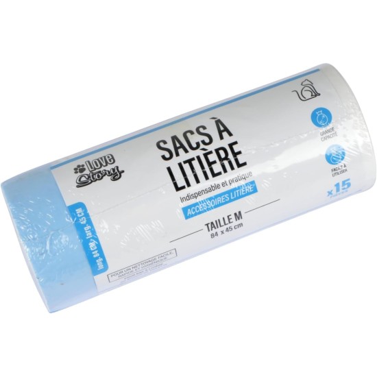 Love Story, Roll of 15 Bags for Litter Box with Polyethylene Handles 84 x 45 cm Love Story, Roll of 15 Bags for Litter Box with Polyethylene Handles 84 x 45 cm
