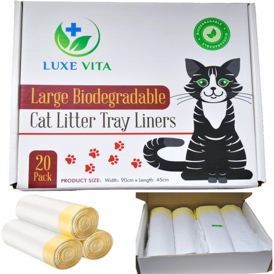 LuxeVita Biodegradable Cat Litter Tray Liners - Heavy Duty Leak Proof Easy Clean Pet Waste Bags - 100% Eco Friendly with Drawstring - Pack of 20 (90 x 45cm) LuxeVita Biodegradable Cat Litter Tray Liners - Heavy Duty Leak Proof Easy Clean Pet Waste Bags - 100% Eco Friendly with Drawstring - Pack of 20 (90 x 45cm)