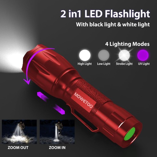 MOWETOO Torch, UV Lamp 2-in-1 Black Light Lamp, 395 nm Ultraviolet 4 Modes, Detector for Fake Banknotes, Urine of Dogs and Other Pets Urine Detector, Includes 3 AAA Batteries 40 W MOWETOO Torch, UV Lamp 2-in-1 Black Light Lamp, 395 nm Ultraviolet 4 Modes, Detector for Fake Banknotes, Urine of Dogs and Other Pets Urine Detector, Includes 3 AAA Batteries 40 W