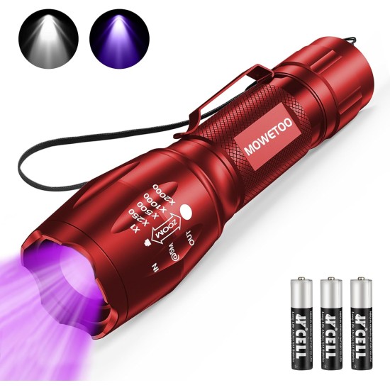 MOWETOO Torch, UV Lamp 2-in-1 Black Light Lamp, 395 nm Ultraviolet 4 Modes, Detector for Fake Banknotes, Urine of Dogs and Other Pets Urine Detector, Includes 3 AAA Batteries 40 W MOWETOO Torch, UV Lamp 2-in-1 Black Light Lamp, 395 nm Ultraviolet 4 Modes, Detector for Fake Banknotes, Urine of Dogs and Other Pets Urine Detector, Includes 3 AAA Batteries 40 W