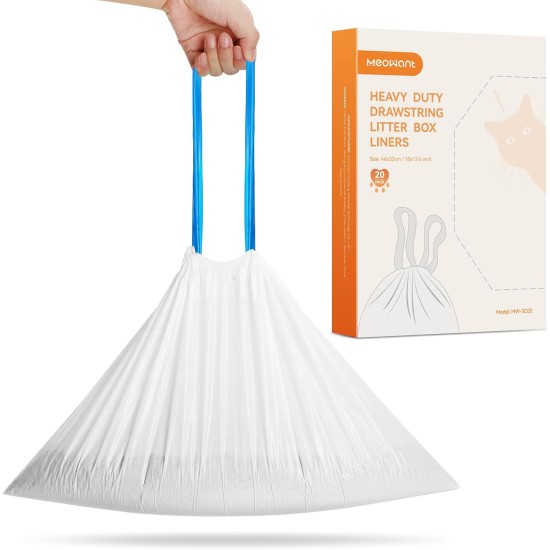MeoWant Cat Litter Box Bin Bag, Cat Litter Box Liners, Litter Box Liners, Bin Liners, Cat Litter Box Bags with Drawstrings for MW-LR01 Automatic Cat Litter Tray, Pack of 20 MeoWant Cat Litter Box Bin Bag, Cat Litter Box Liners, Litter Box Liners, Bin Liners, Cat Litter Box Bags with Drawstrings for MW-LR01 Automatic Cat Litter Tray, Pack of 20