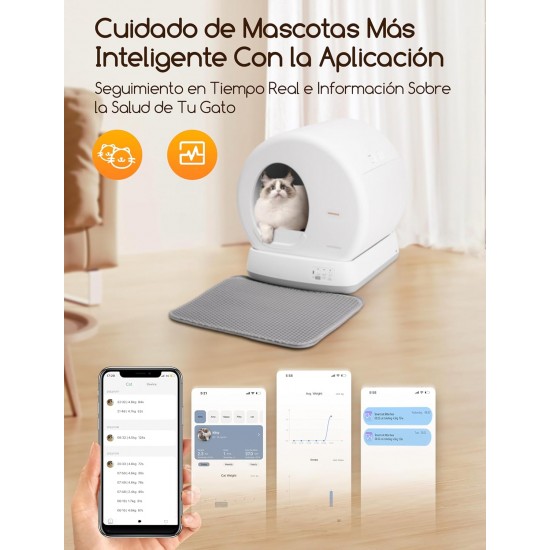 MeoWant Selbstreinigende Katzentoilette, automatische Katzentoilette, Anti-Knicken, geschlossene Katzentoilette für große und mehrere Katzen, App-Steuerung, Roboterstreu, geruchsneutral, mit Matte MeoWant Selbstreinigende Katzentoilette, automatische Katzentoilette, Anti-Knicken, geschlossene Katzentoilette für große und mehrere Katzen, App-Steuerung, Roboterstreu, geruchsneutral, mit Matte