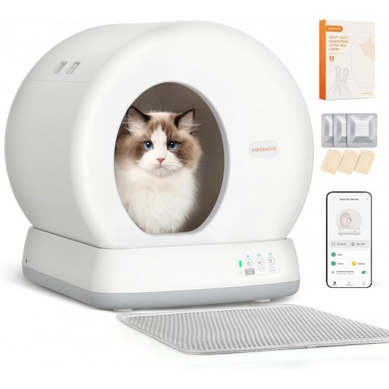 MeoWant Selbstreinigende Katzentoilette, automatische Katzentoilette, Anti-Knicken, geschlossene Katzentoilette für große und mehrere Katzen, App-Steuerung, Roboterstreu, geruchsneutral, mit Matte MeoWant Selbstreinigende Katzentoilette, automatische Katzentoilette, Anti-Knicken, geschlossene Katzentoilette für große und mehrere Katzen, App-Steuerung, Roboterstreu, geruchsneutral, mit Matte