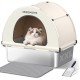 MeoWant Stainless Steel Cat Litter Tray, Removable, Closed, Extra Large Cat Litter Tray Stainless Steel XXL with Fabric Canopy, Odour-Inhibiting, Non-Stick Coating Surface, Easy to Clean, White