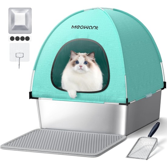 MeoWant Stainless Steel Cat Litter Tray, Square, Closed, Extra Large Cat Litter Tray, Stainless Steel XXL with Removable Oxford Fabric Tent with High Side Walls, Shovel and Mat Made of Metal MeoWant Stainless Steel Cat Litter Tray, Square, Closed, Extra Large Cat Litter Tray, Stainless Steel XXL with Removable Oxford Fabric Tent with High Side Walls, Shovel and Mat Made of Metal
