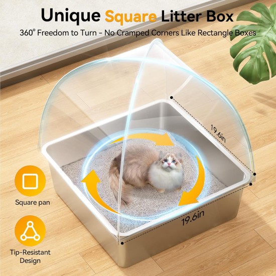 MeoWant Stainless Steel Cat Litter Tray, Square, Closed, Extra Large Cat Litter Tray, Stainless Steel XXL with Removable Oxford Fabric Tent with High Side Walls, Shovel and Mat Made of Metal MeoWant Stainless Steel Cat Litter Tray, Square, Closed, Extra Large Cat Litter Tray, Stainless Steel XXL with Removable Oxford Fabric Tent with High Side Walls, Shovel and Mat Made of Metal