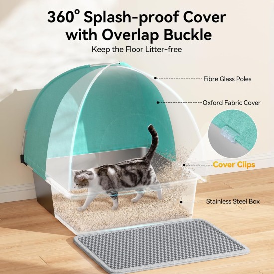 MeoWant Stainless Steel Cat Litter Tray, Square, Closed, Extra Large Cat Litter Tray, Stainless Steel XXL with Removable Oxford Fabric Tent with High Side Walls, Shovel and Mat Made of Metal MeoWant Stainless Steel Cat Litter Tray, Square, Closed, Extra Large Cat Litter Tray, Stainless Steel XXL with Removable Oxford Fabric Tent with High Side Walls, Shovel and Mat Made of Metal
