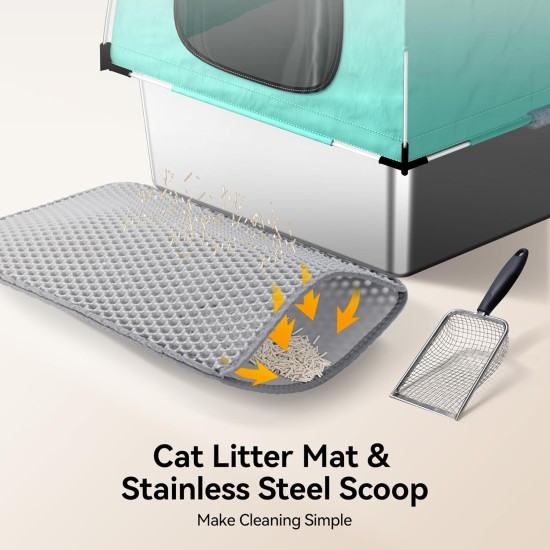 MeoWant Stainless Steel Cat Litter Tray, Square, Closed, Extra Large Cat Litter Tray, Stainless Steel XXL with Removable Oxford Fabric Tent with High Side Walls, Shovel and Mat Made of Metal MeoWant Stainless Steel Cat Litter Tray, Square, Closed, Extra Large Cat Litter Tray, Stainless Steel XXL with Removable Oxford Fabric Tent with High Side Walls, Shovel and Mat Made of Metal