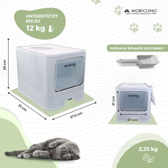 Mobiclinic® pets, Cat Litter Tray with Lid, Litter Tray Drawer, Includes Scoop, Cat Box, Double Front and Top Access, Top Grid, Elegant Design, Removable Mobiclinic® pets, Cat Litter Tray with Lid, Litter Tray Drawer, Includes Scoop, Cat Box, Double Front and Top Access, Top Grid, Elegant Design, Removable