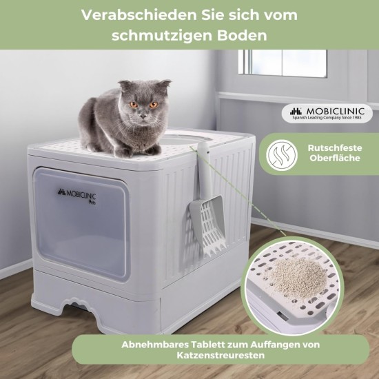 Mobiclinic® pets, Cat Litter Tray with Lid, Litter Tray Drawer, Includes Scoop, Cat Box, Double Front and Top Access, Top Grid, Elegant Design, Removable Mobiclinic® pets, Cat Litter Tray with Lid, Litter Tray Drawer, Includes Scoop, Cat Box, Double Front and Top Access, Top Grid, Elegant Design, Removable