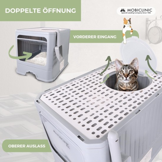 Mobiclinic® pets, Cat Litter Tray with Lid, Litter Tray Drawer, Includes Scoop, Cat Box, Double Front and Top Access, Top Grid, Elegant Design, Removable Mobiclinic® pets, Cat Litter Tray with Lid, Litter Tray Drawer, Includes Scoop, Cat Box, Double Front and Top Access, Top Grid, Elegant Design, Removable