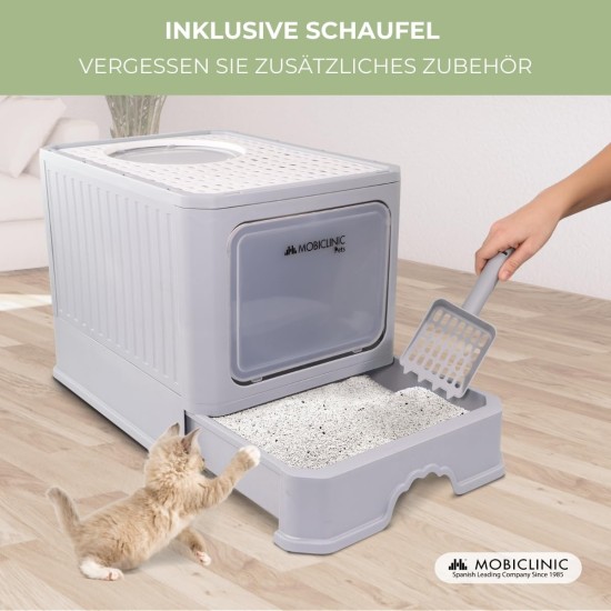Mobiclinic® pets, Cat Litter Tray with Lid, Litter Tray Drawer, Includes Scoop, Cat Box, Double Front and Top Access, Top Grid, Elegant Design, Removable Mobiclinic® pets, Cat Litter Tray with Lid, Litter Tray Drawer, Includes Scoop, Cat Box, Double Front and Top Access, Top Grid, Elegant Design, Removable