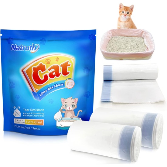 NATRUTH 21 Pieces Cat Litter Box Liners, Cat Litter Tray Liners with Drawstring, Large and Scratch-Resistant Cat Litter Tray Liners, Cat Litter Tray for Most Litter Trays, 36 x 18 Inch