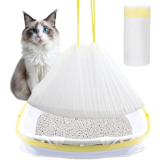O2frepak Pack of 15 Cat Litter Tray Liners 92 x 46 cm, Durable, Tear-Resistant, with Drawstring, Thickened Jumbo Cat Litter Bag for Cat Litter Trays