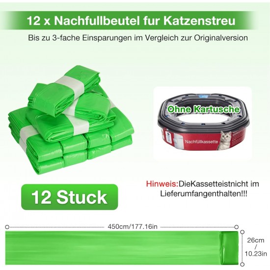 Pack of 12 Cat Litter Refills, Refill Foil Rings Refill Bag Compatible Refill Cash for Litter Genie XL & LitterLocker Fashion & LitterLocker & LitterLocker II, Without Cartridge (Green) Pack of 12 Cat Litter Refills, Refill Foil Rings Refill Bag Compatible Refill Cash for Litter Genie XL & LitterLocker Fashion & LitterLocker & LitterLocker II, Without Cartridge (Green)