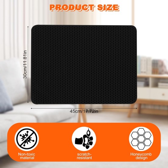 Pack of 2 Cat Litter Tray Mat, 45 x 30 cm Cat Litter Mat, Double Layer Honeycomb Mat for Cat Litter, Easy to Clean Mat Mat for Cat Litter, Black Cat Litter Mat Pack of 2 Cat Litter Tray Mat, 45 x 30 cm Cat Litter Mat, Double Layer Honeycomb Mat for Cat Litter, Easy to Clean Mat Mat for Cat Litter, Black Cat Litter Mat