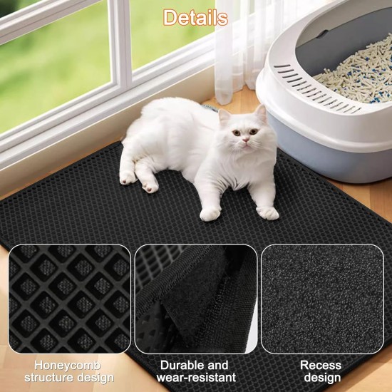 Pack of 2 Cat Litter Tray Mat, 45 x 30 cm Cat Litter Mat, Double Layer Honeycomb Mat for Cat Litter, Easy to Clean Mat Mat for Cat Litter, Black Cat Litter Mat Pack of 2 Cat Litter Tray Mat, 45 x 30 cm Cat Litter Mat, Double Layer Honeycomb Mat for Cat Litter, Easy to Clean Mat Mat for Cat Litter, Black Cat Litter Mat