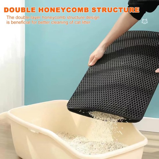 Pack of 2 Cat Litter Tray Mat, 45 x 30 cm Cat Litter Mat, Double Layer Honeycomb Mat for Cat Litter, Easy to Clean Mat Mat for Cat Litter, Black Cat Litter Mat Pack of 2 Cat Litter Tray Mat, 45 x 30 cm Cat Litter Mat, Double Layer Honeycomb Mat for Cat Litter, Easy to Clean Mat Mat for Cat Litter, Black Cat Litter Mat