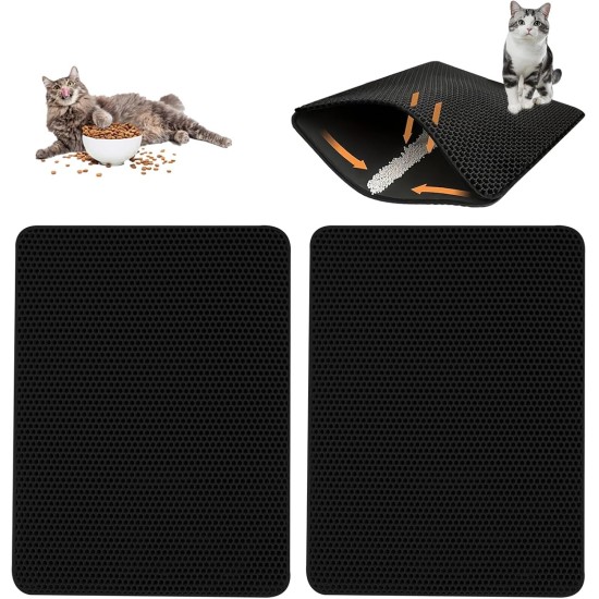 Pack of 2 Cat Litter Tray Mat, 45 x 30 cm Cat Litter Mat, Double Layer Honeycomb Mat for Cat Litter, Easy to Clean Mat Mat for Cat Litter, Black Cat Litter Mat Pack of 2 Cat Litter Tray Mat, 45 x 30 cm Cat Litter Mat, Double Layer Honeycomb Mat for Cat Litter, Easy to Clean Mat Mat for Cat Litter, Black Cat Litter Mat