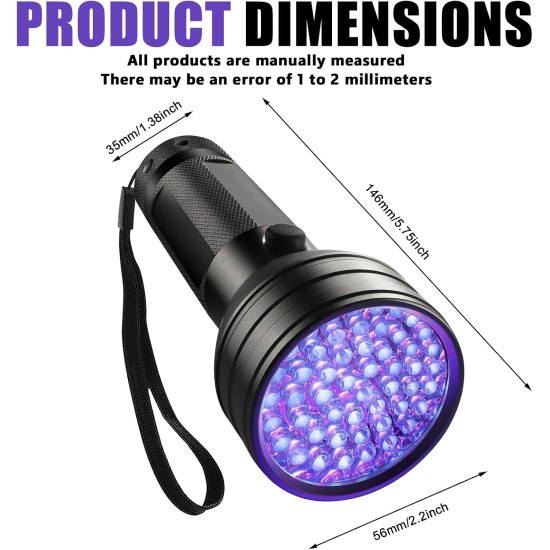 Pack of 2 UV Black Light Torch with 51 LEDs, 395 nm Pets Urine Detector, UV LED Black Light Lamp, Ultraviolet Light Scorpion Light for Dogs and Cats, Money Check (No Battery) Pack of 2 UV Black Light Torch with 51 LEDs, 395 nm Pets Urine Detector, UV LED Black Light Lamp, Ultraviolet Light Scorpion Light for Dogs and Cats, Money Check (No Battery)
