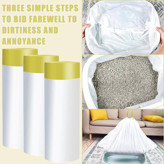 Pack of 60 Cat Litter Box Bags, 94 x 45 cm Bin Liners for Cat Litter Trays, Bin Liners with Drawstrings, Self-Cleaning Cat Litter Box Bin Liners, Durable Tear-Resistant Cat Litter Box Bags - 3 Rolls Pack of 60 Cat Litter Box Bags, 94 x 45 cm Bin Liners for Cat Litter Trays, Bin Liners with Drawstrings, Self-Cleaning Cat Litter Box Bin Liners, Durable Tear-Resistant Cat Litter Box Bags - 3 Rolls
