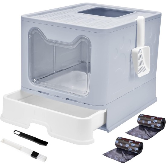 Panghuhu88 Cat Litter Box with Lid, Foldable, Easy to Clean, Includes Cat Litter Scoop and 2 Bin Liners (Grey) Panghuhu88 Cat Litter Box with Lid, Foldable, Easy to Clean, Includes Cat Litter Scoop and 2 Bin Liners (Grey)