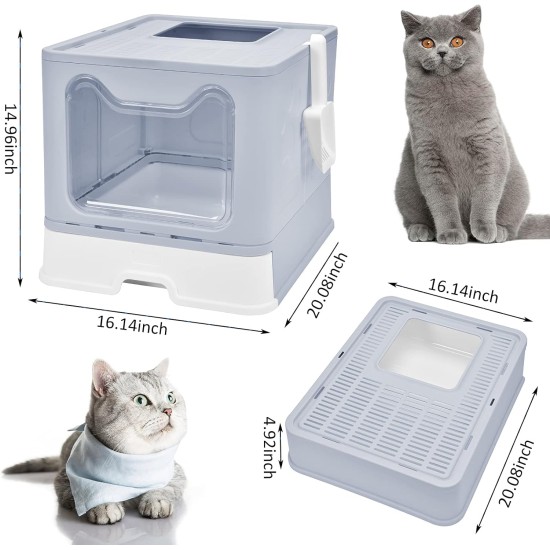 Panghuhu88 Cat Litter Box with Lid, Foldable, Easy to Clean, Includes Cat Litter Scoop and 2 Bin Liners (Grey) Panghuhu88 Cat Litter Box with Lid, Foldable, Easy to Clean, Includes Cat Litter Scoop and 2 Bin Liners (Grey)