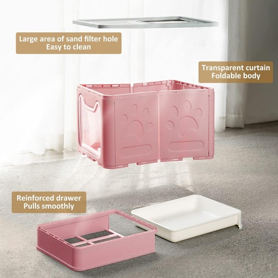 Panghuhu88 Cat Litter Box with Lid, Foldable, Easy to Clean, Includes Cat Litter Scoop and 2 Bin Liners (Grey) Panghuhu88 Cat Litter Box with Lid, Foldable, Easy to Clean, Includes Cat Litter Scoop and 2 Bin Liners (Grey)