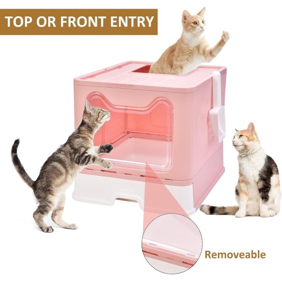 Panghuhu88 Cat Litter Box with Lid, Foldable, Easy to Clean, Includes Cat Litter Scoop and 2 Bin Liners (Grey) Panghuhu88 Cat Litter Box with Lid, Foldable, Easy to Clean, Includes Cat Litter Scoop and 2 Bin Liners (Grey)