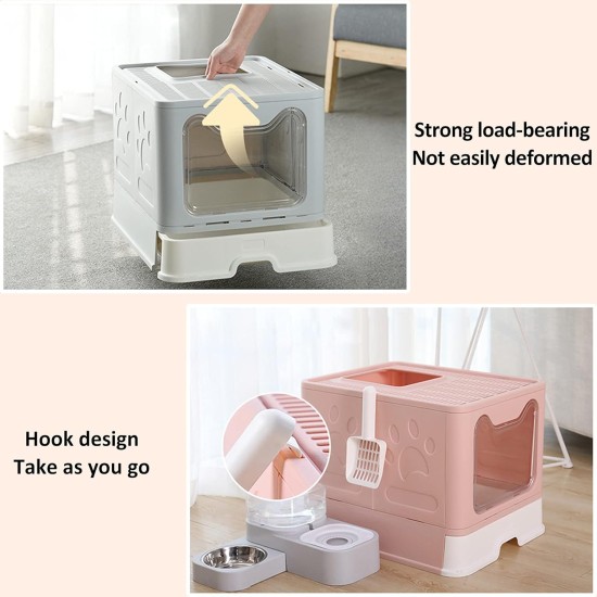 Panghuhu88 Cat Litter Box with Lid, Foldable, Easy to Clean, Includes Cat Litter Scoop and 2 Bin Liners (Grey) Panghuhu88 Cat Litter Box with Lid, Foldable, Easy to Clean, Includes Cat Litter Scoop and 2 Bin Liners (Grey)