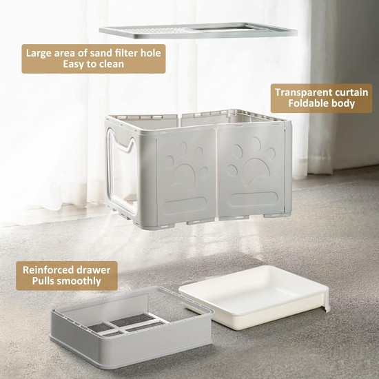 Panghuhu88 Cat Litter Box with Lid, Foldable, Easy to Clean, Includes Cat Litter Scoop and 2 Bin Liners (Grey) Panghuhu88 Cat Litter Box with Lid, Foldable, Easy to Clean, Includes Cat Litter Scoop and 2 Bin Liners (Grey)