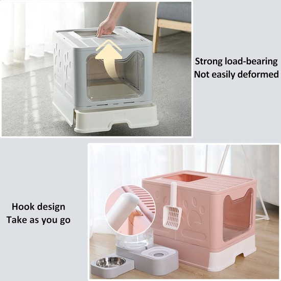 Panghuhu88 Cat Litter Box with Lid, Foldable, Easy to Clean, Includes Cat Litter Scoop and 2 Bin Liners (Grey) Panghuhu88 Cat Litter Box with Lid, Foldable, Easy to Clean, Includes Cat Litter Scoop and 2 Bin Liners (Grey)