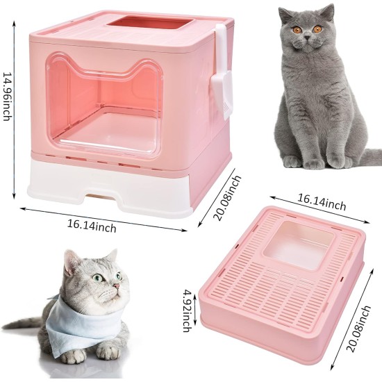 Panghuhu88 Cat Litter Box with Lid, Foldable, Easy to Clean, Includes Cat Litter Scoop and 2 Bin Liners (Grey) Panghuhu88 Cat Litter Box with Lid, Foldable, Easy to Clean, Includes Cat Litter Scoop and 2 Bin Liners (Grey)