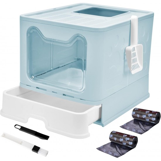 Panghuhu88 Cat Litter Box with Lid, Foldable, Easy to Clean, Includes Cat Litter Scoop and 2 Bin Liners (Pink) Panghuhu88 Cat Litter Box with Lid, Foldable, Easy to Clean, Includes Cat Litter Scoop and 2 Bin Liners (Pink)